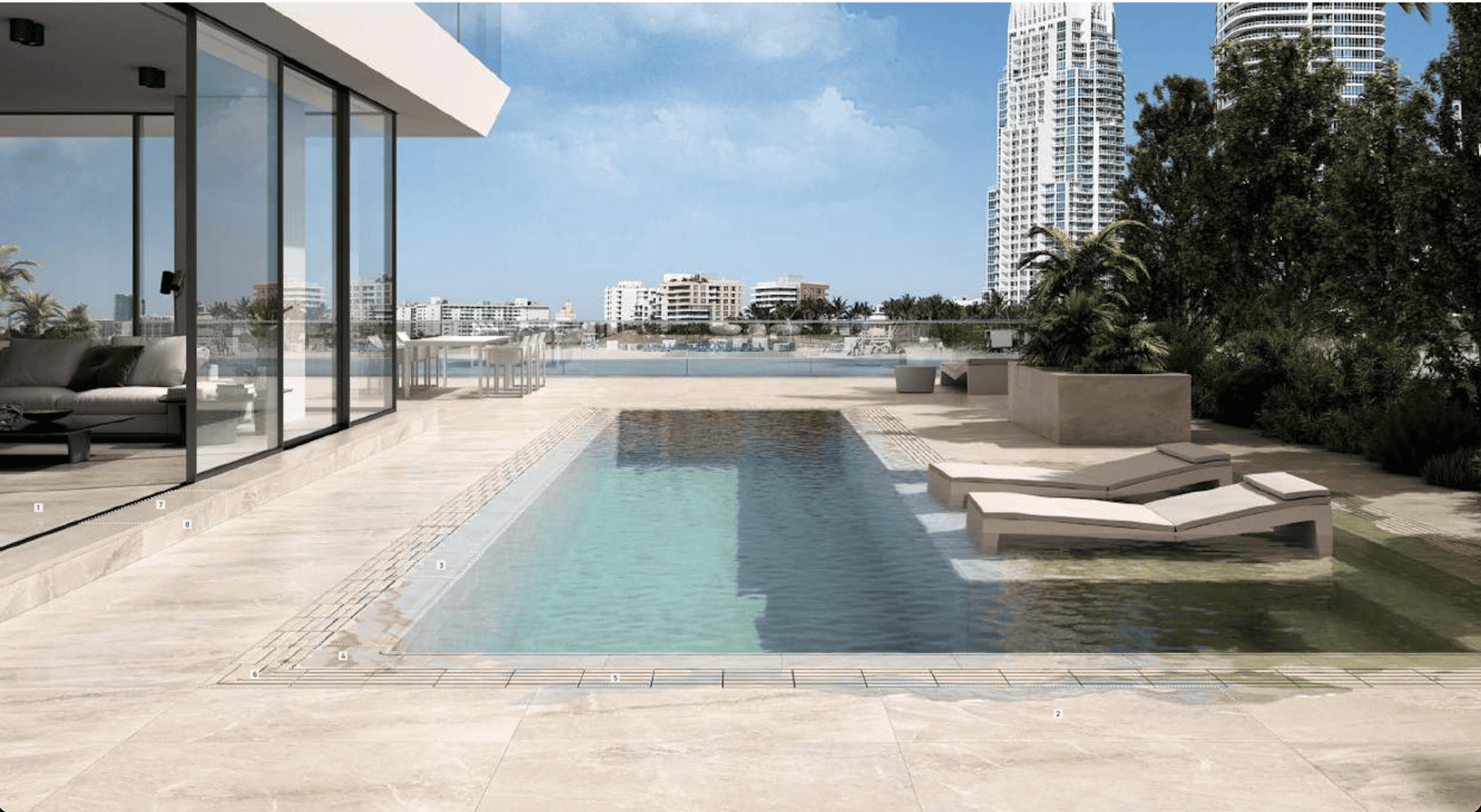 Piscina con porcelanato Exagres instalado por Homeway Colombia